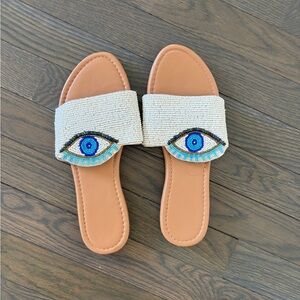 BRAND NEW Beaded eye slip-on sandals